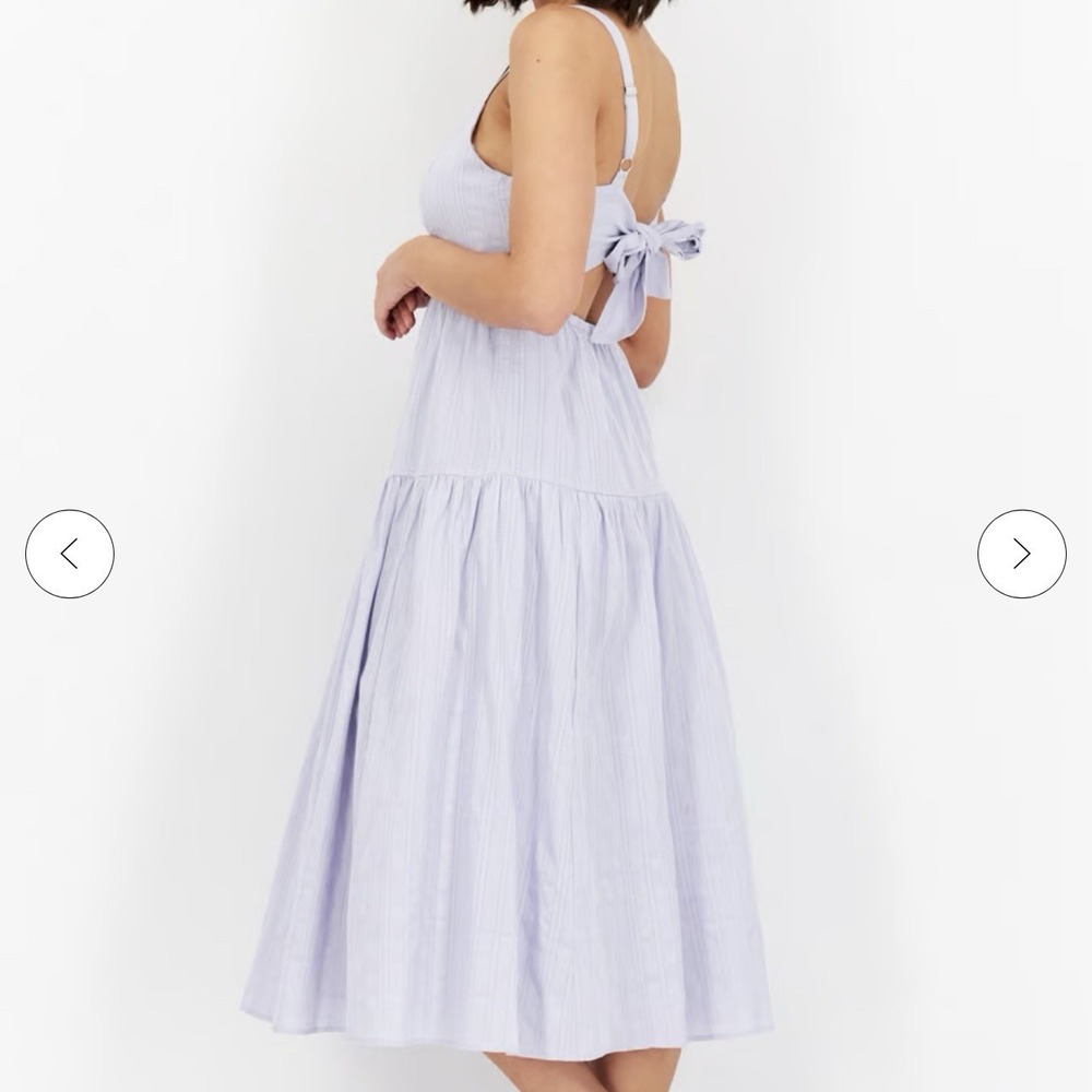 Gentle Fawn Lavender Lilac Textured Sleeveless Midi Dress Back Bow Tie‎ Cotton M